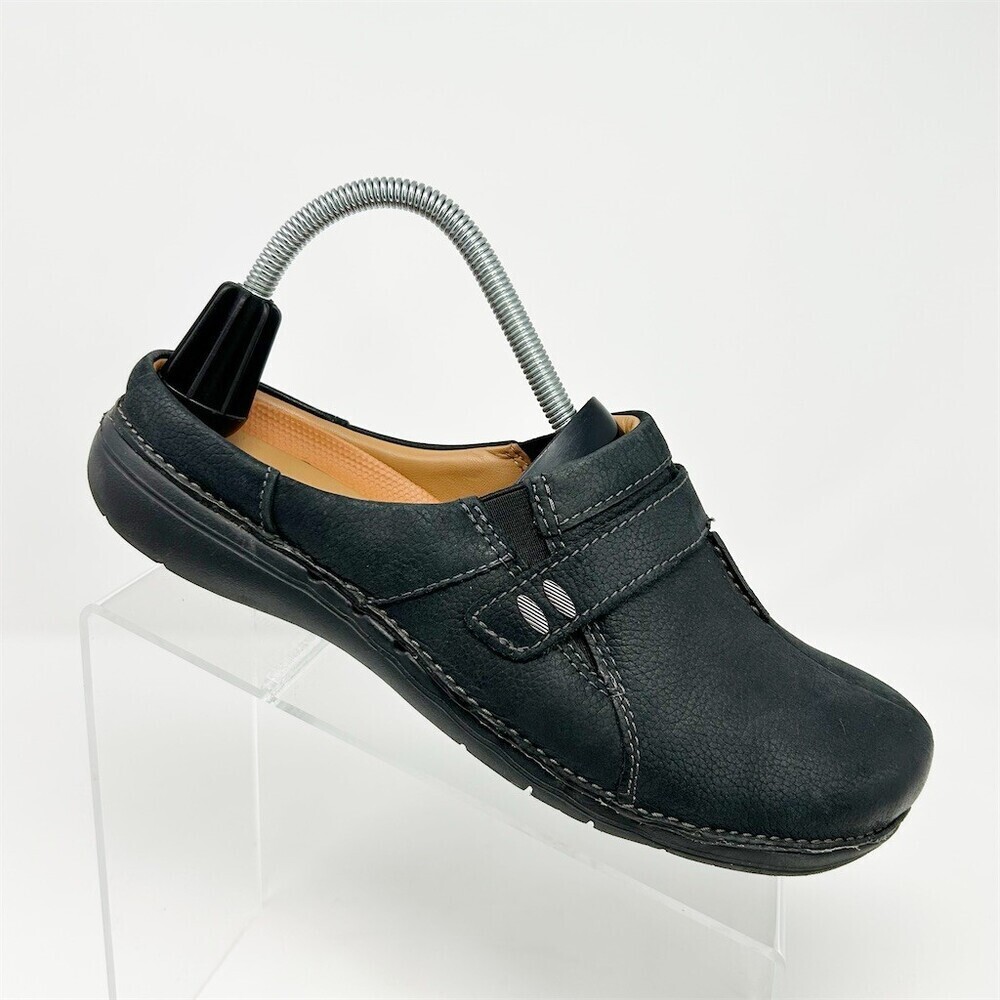 Clarks Un Loop Ease Womens Slip-On Clogs Black Comfort Casual Work Round Size 9